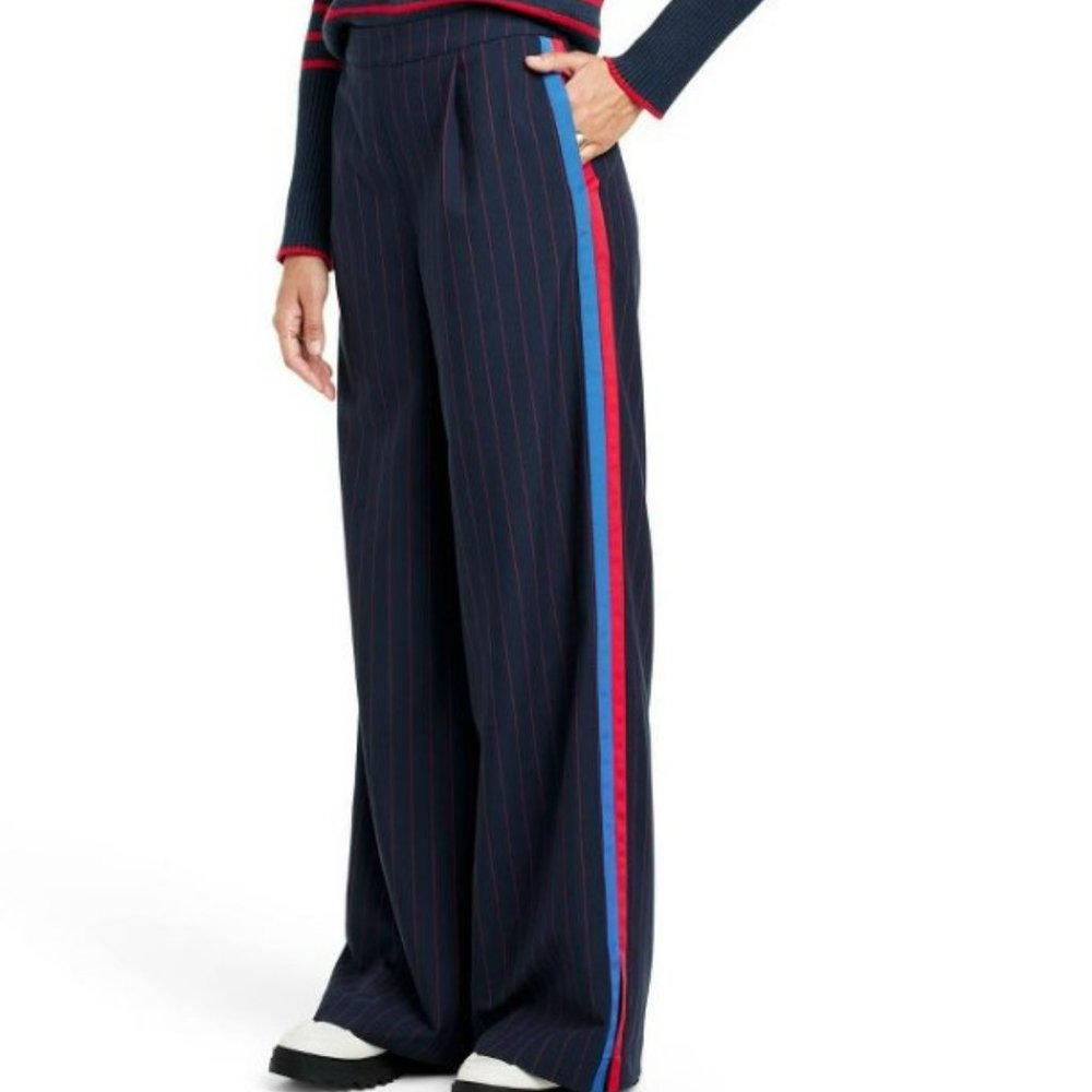 NWOT La Ligne x Target Side Stripe Wide Leg Trousers - Navy & Red - MEDIUM